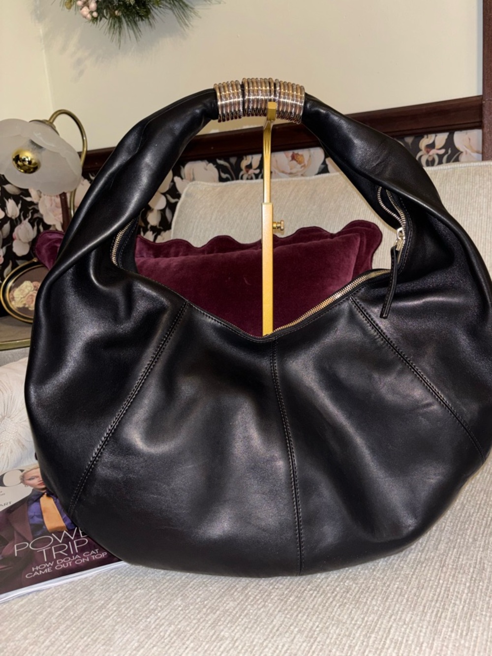 Mango Black Leather Hobo Bag Oversized Slouchy Shoulder Bag